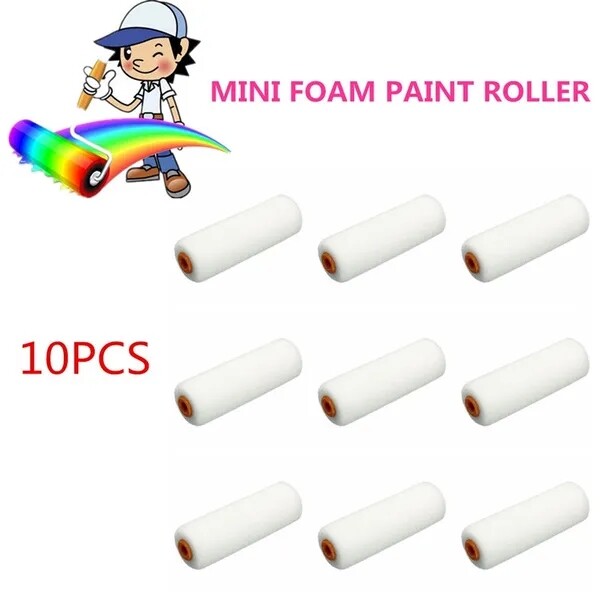 10PCS 100mm Mini Paint Roller White Durable Foam Paint Roller Sleeves Refill Craft Paint Foam Rollers Decorators Art Sets Painting Supplies
