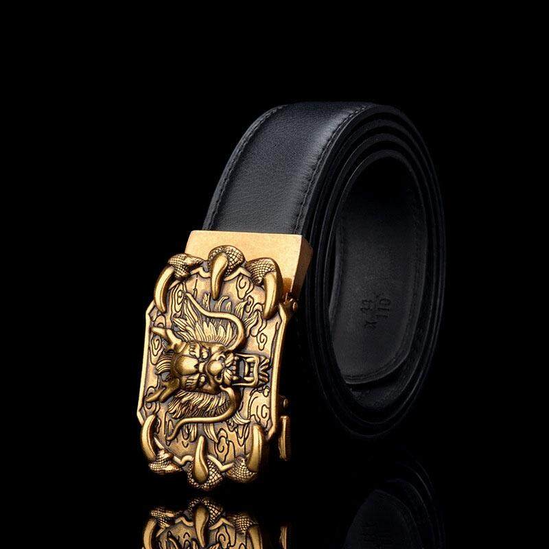 Fashion Men/'s Brown Genuine Leather Belt Automatic Buckle Waist Strap,#dragon