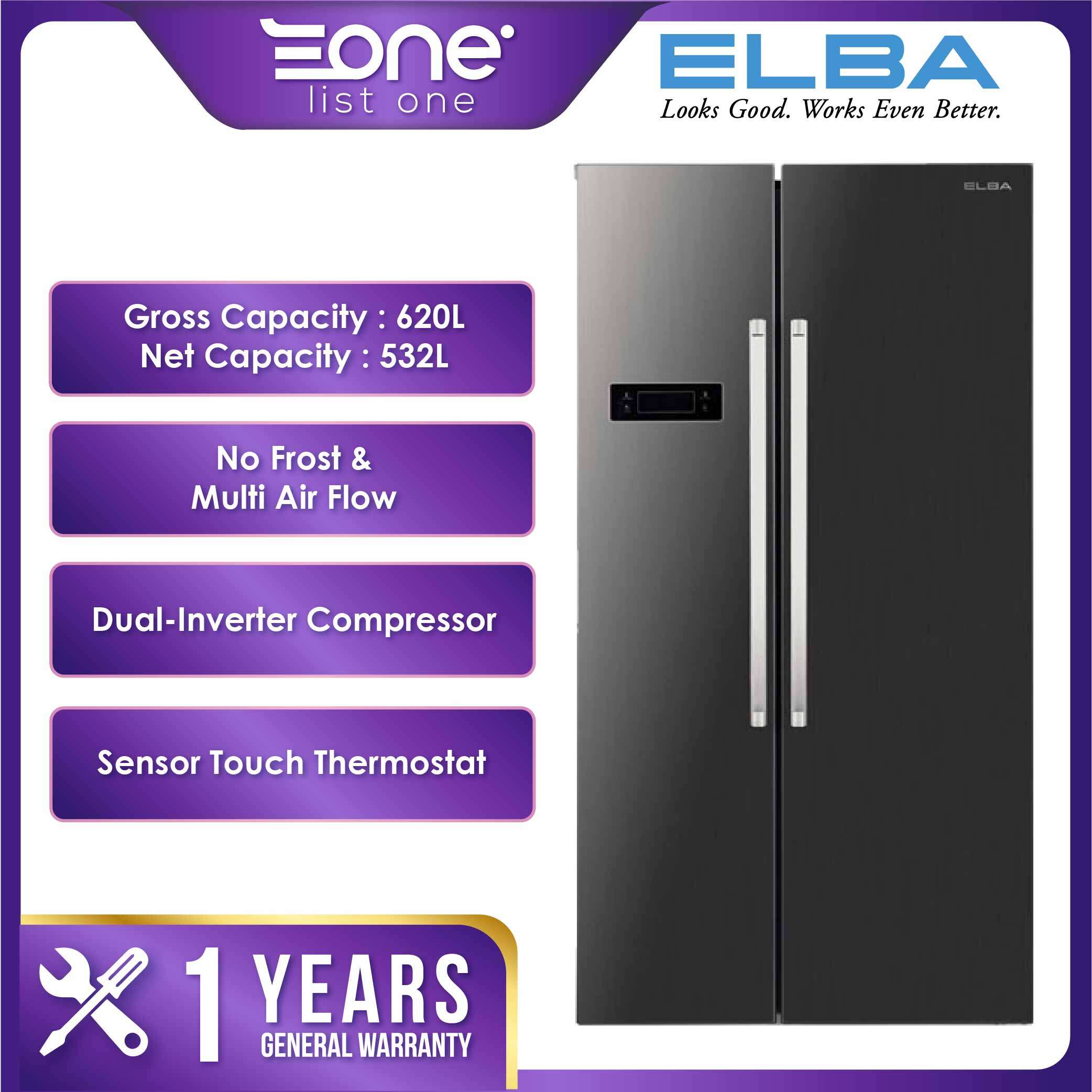 Elba 620L Inverter Side By Side Refrigerator ESRK6260D(SV) Movable Twist Ice Maker Fridge