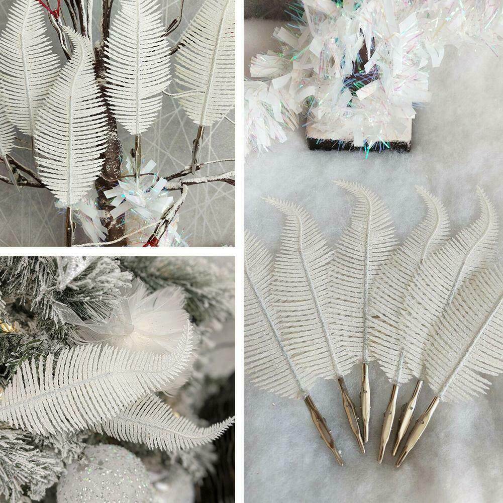 【Dizoey】 6Pcs Decorative Tree Feather Leaf with Clip Gold Silver Shiny Leaf Decoration