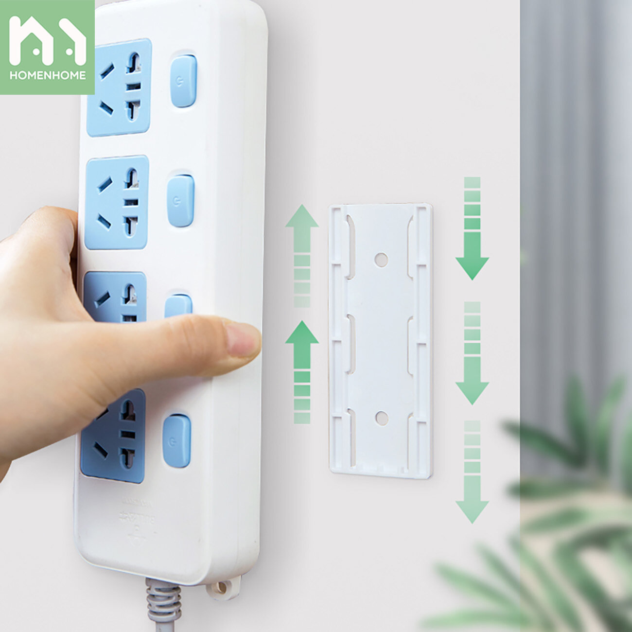 Homenhome 1pcs Self Adhesive Power Strip Hook Power Plug Hanger Wall Mounted Socket Holder No Punching Router Shelf