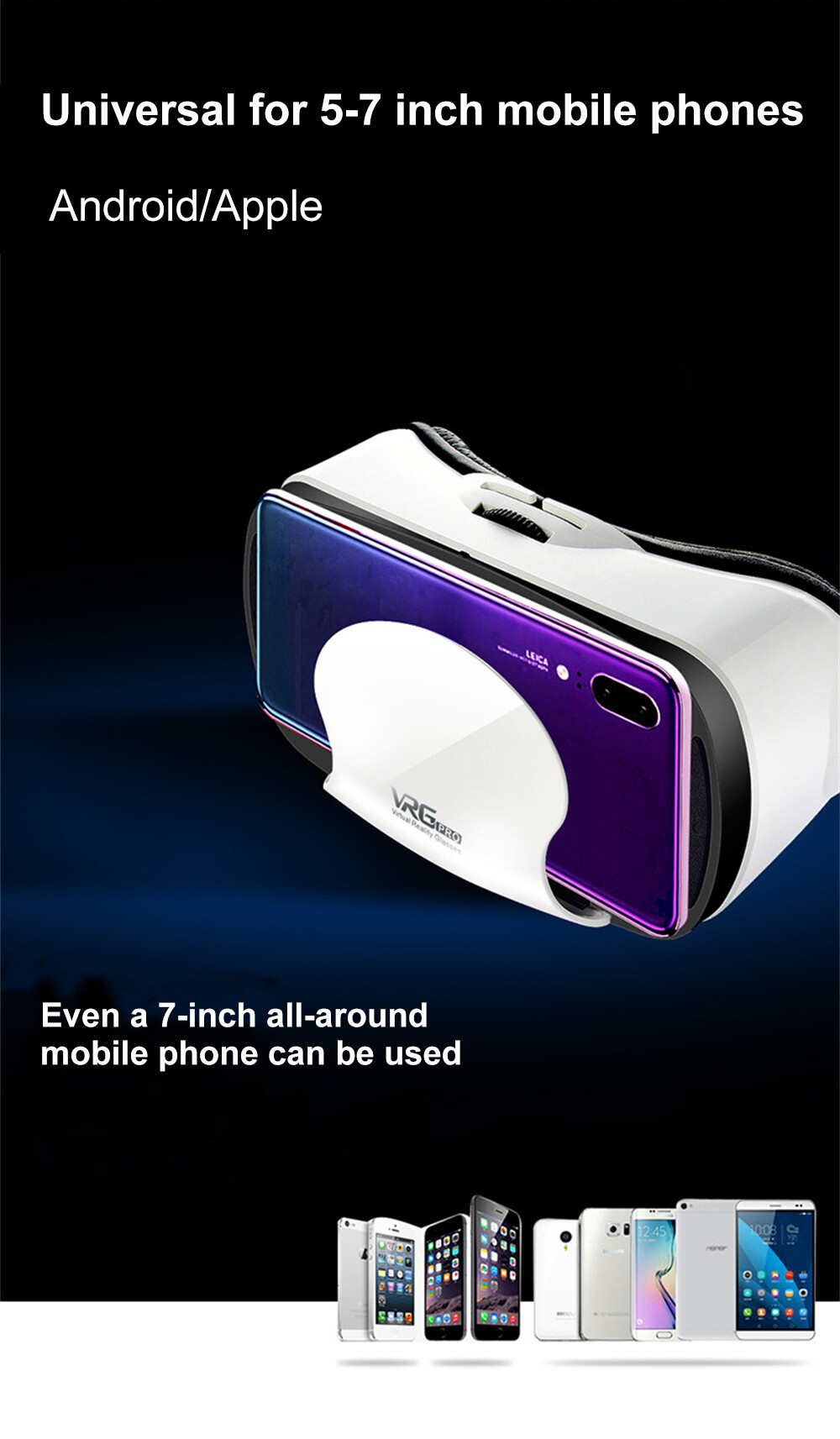 VRG Pro 3D Kính VR Thực Tế Ảo Toàn Màn Hình Trực Quan Góc Rộng Kính VR, Áp Dụng Cho Các Thiết Bị Điện Thoại Thông Minh 5-7 Inch, Độc Lập Tròng Kính Có Thể Điều Chỉnh, Núm Điều Chỉnh Khoảng Cách Học Sinh, Điều Chỉnh Khoảng Cách Đối Tượng, tùy Chọn Cho Ngườ