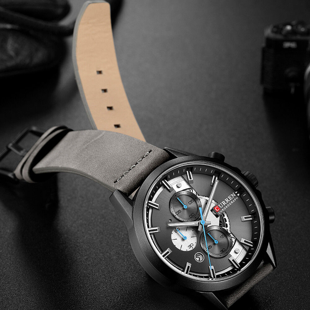 CURREN Mens Watches Top Brand Luxury Chronograph Leather Luxury