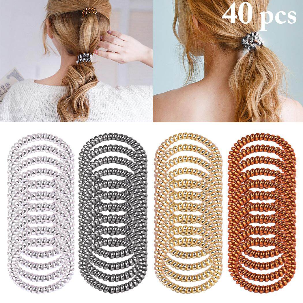 40pcs Spiral Hair Tie Simple Elastic No Crease Coil Hair Tie