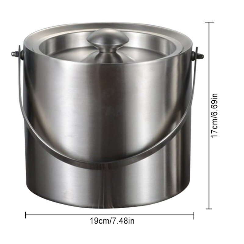 3L Double Wall Insulated Stainless Steel Ice Bucket Wine Champagne ...