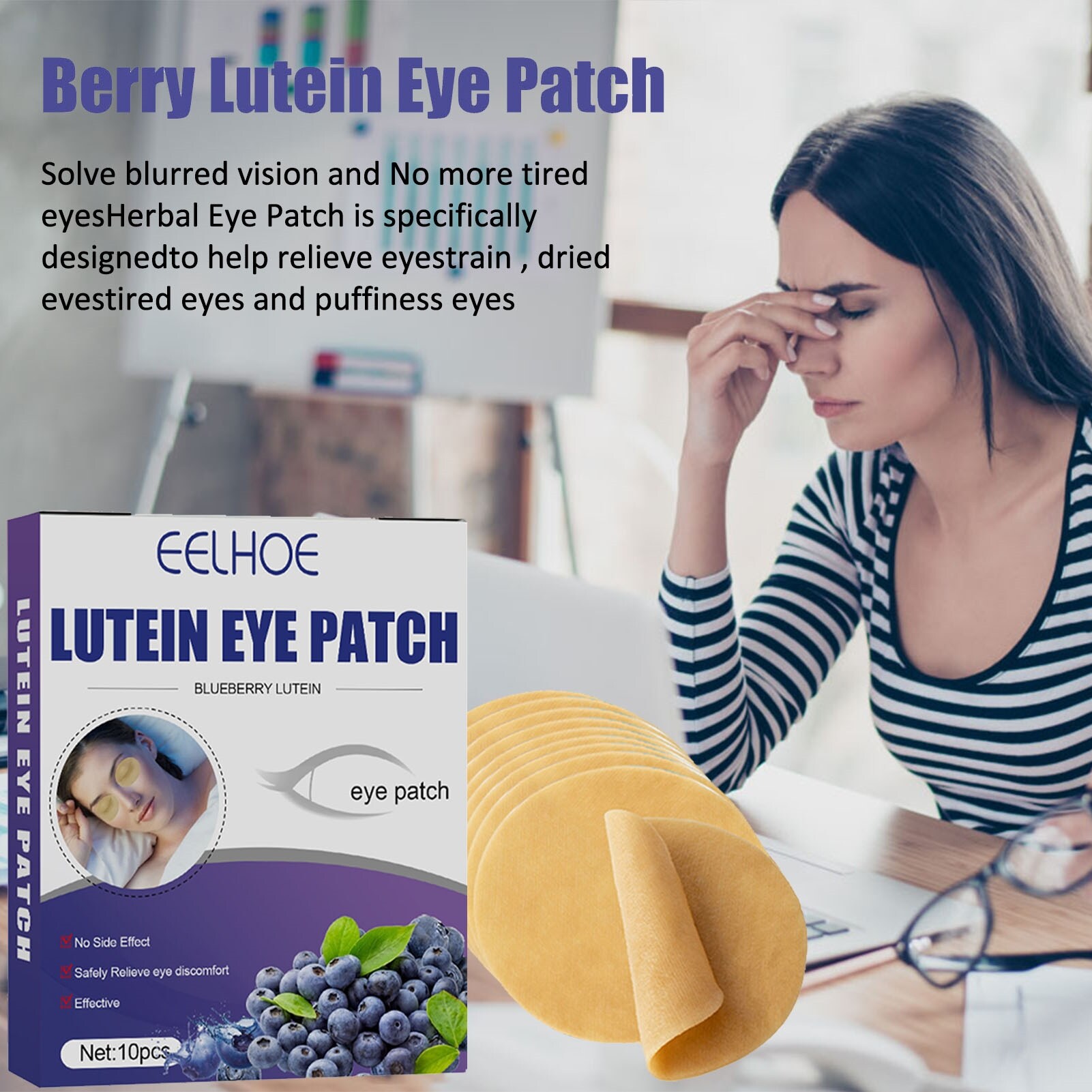 Under Eye Patches Cold Compress Non woven Eye Patch 10Pcs Blueberry Lutein Eye Patch Eye Care For Relief Eye Discomfort Removal