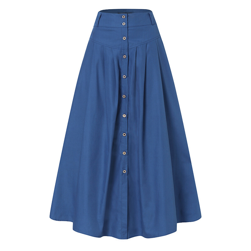 ZANZEA Womens Pleated Button Down Skirts A Line Flare Swing Solid Long Maxi Skirts