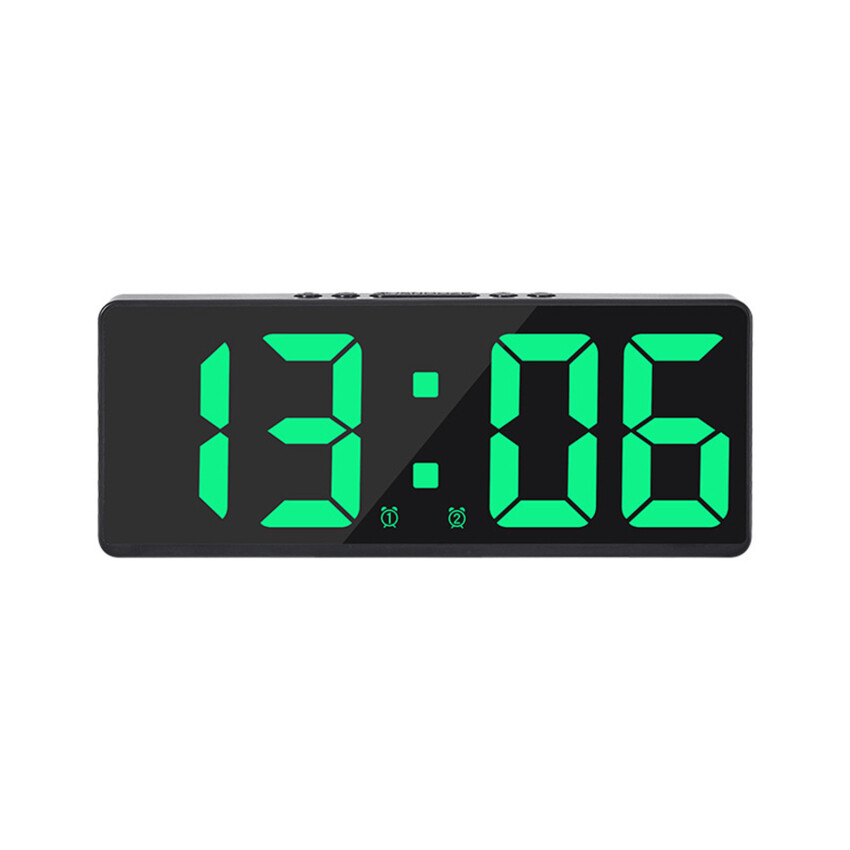 LED Mirror Large Screen Digital Clock Alarm Temperature Date Display 12/24H Anti-Disturb Multifunctional Bedroom Bedside Clock