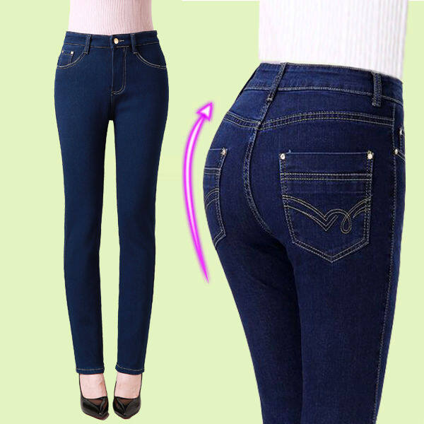 2020 spring and autumn high waist jeans women stretch straight pants middle-aged mother plus size women's loose trousers