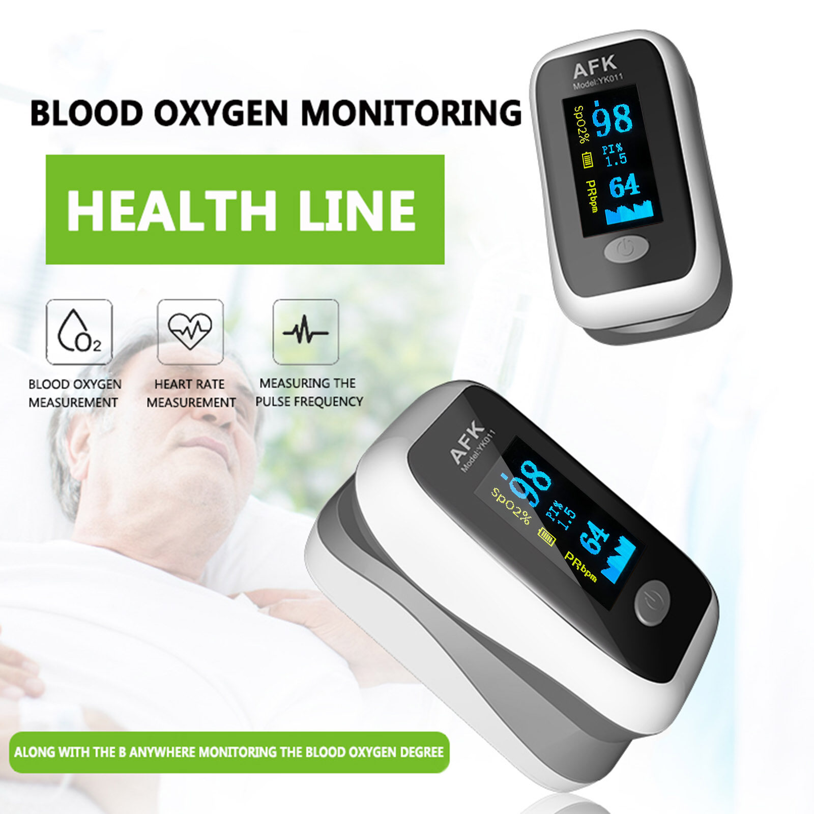 AFK YK011 Pulse Oxi เมตร OLED จอแสดงผลความอิ่มตัวของออกซิเจนในเลือด