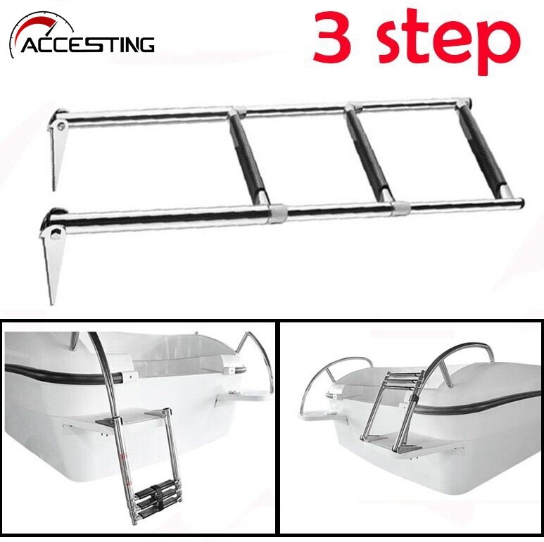 2 Step 3 Step Marine Ladder Telescopic Stainless Folding Telescopic Ladder Steel Dropped Ladder Telescoping Ladder Stainless Steel Marine Hardware Deck Outboard Swim Platform Boat Marine Yacht Accessories