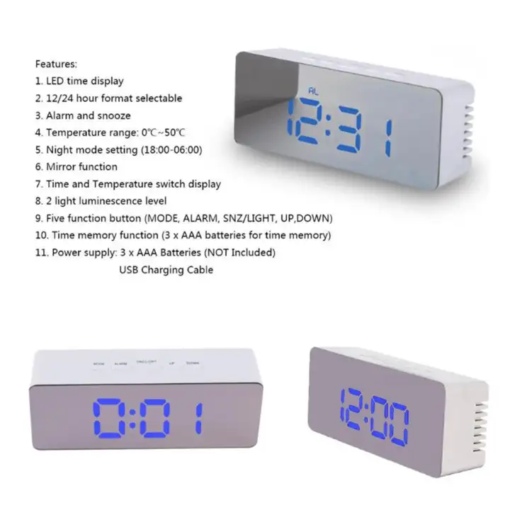 Okwish Clocks Digital Mirror Led Alarm Clock Night Lights Mirror Led Alarm Clock Night Lights