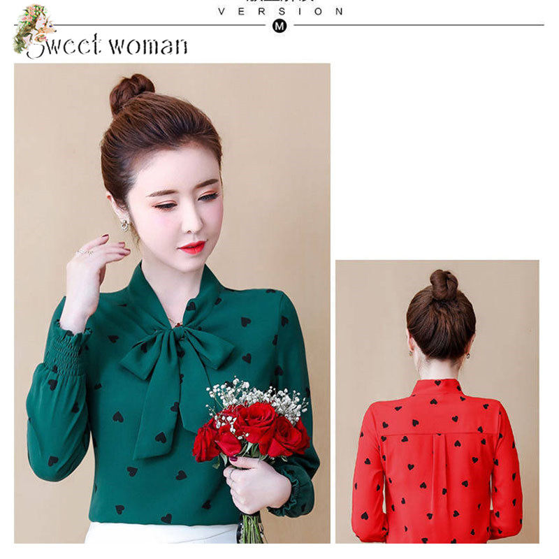 【SW】2020 bow tie V-neck long sleeve shirt with polka dot pattern