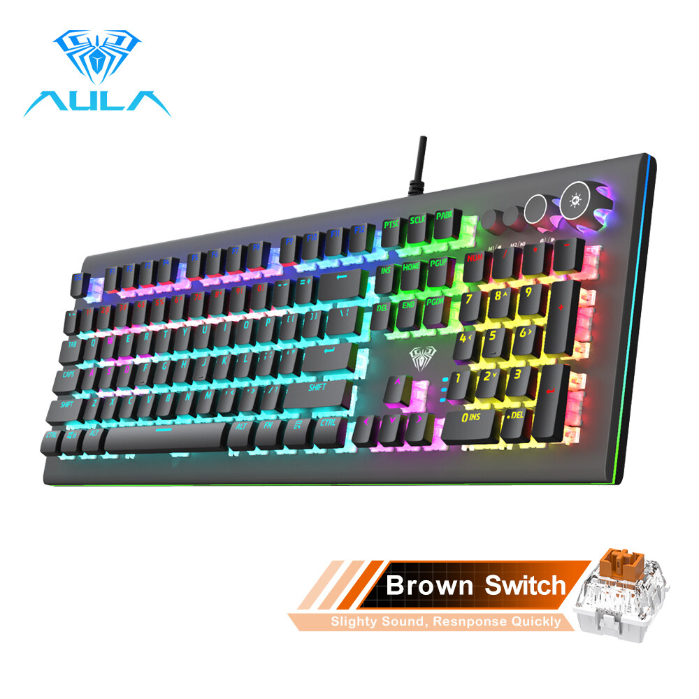 AULA S2096 Mechanical Gaming Keyboard Multimedia Alloy lighting Knob 104 keys Anti-ghost Marco Programming, Backlit keyboard for PC Game Singapore
