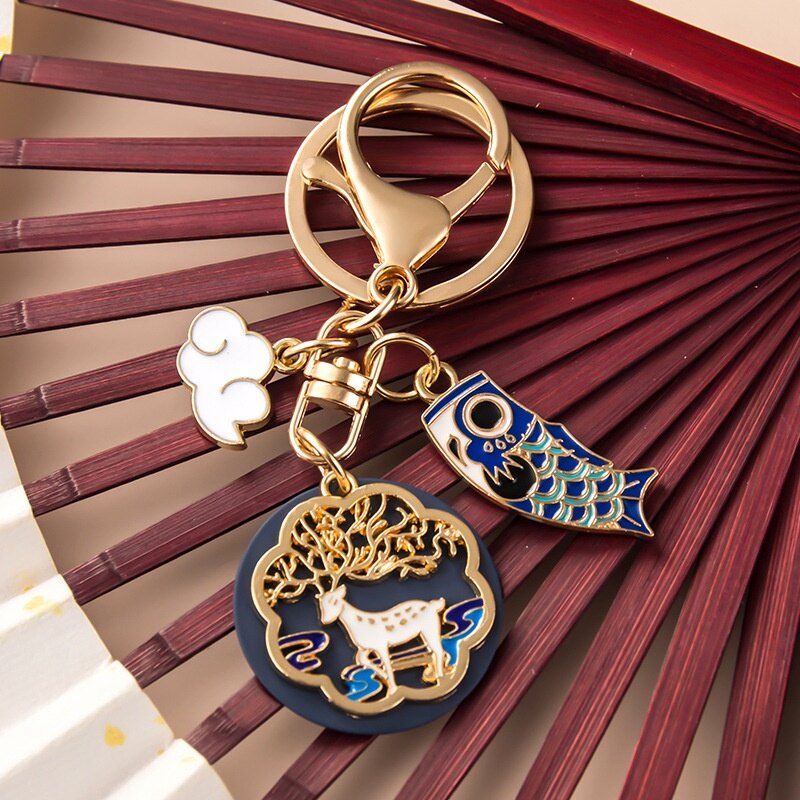 Metal Keychain with Cute Bunny and Flower Pattern