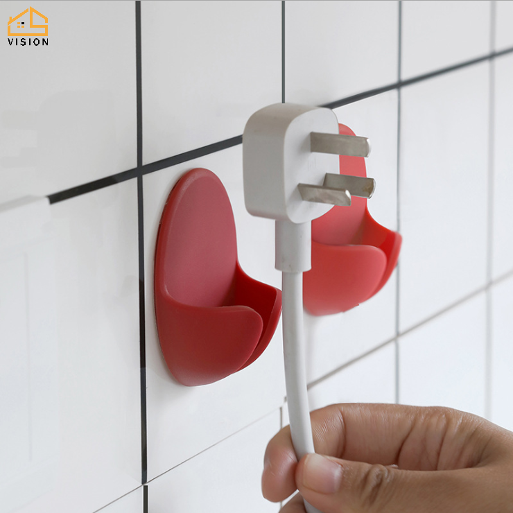 Vision 2Pcs Power Plug Hook Kitchen Seamless Strong Adhesive Electrical Wire Plug Wall Storage Hook Power Plug Socket Holder Wall Adhesive Hanger Home Office