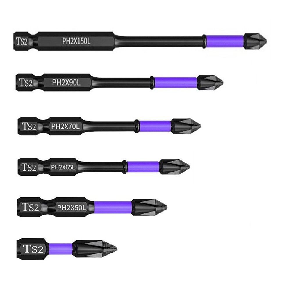 Unnicoco 6Pcs PH2 Non-slip Cross Screwdriver Batch Head 25/50/65/70/90/150mm