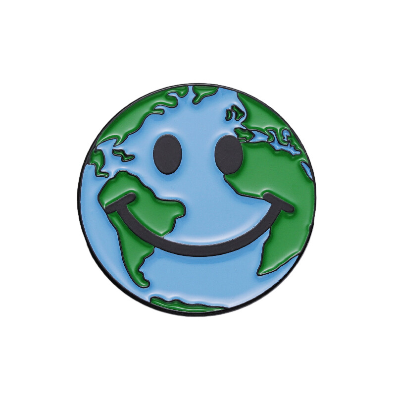 World Earth Day Smiley Face Brooch Cute Expression Smile Badge Circular Geometric Green Collar Pin Pin Bag Accessories