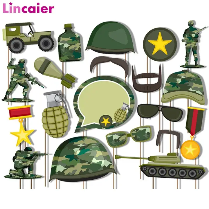 20pcs Classic Camo Army Military Photo Booth Props Kit Birthday