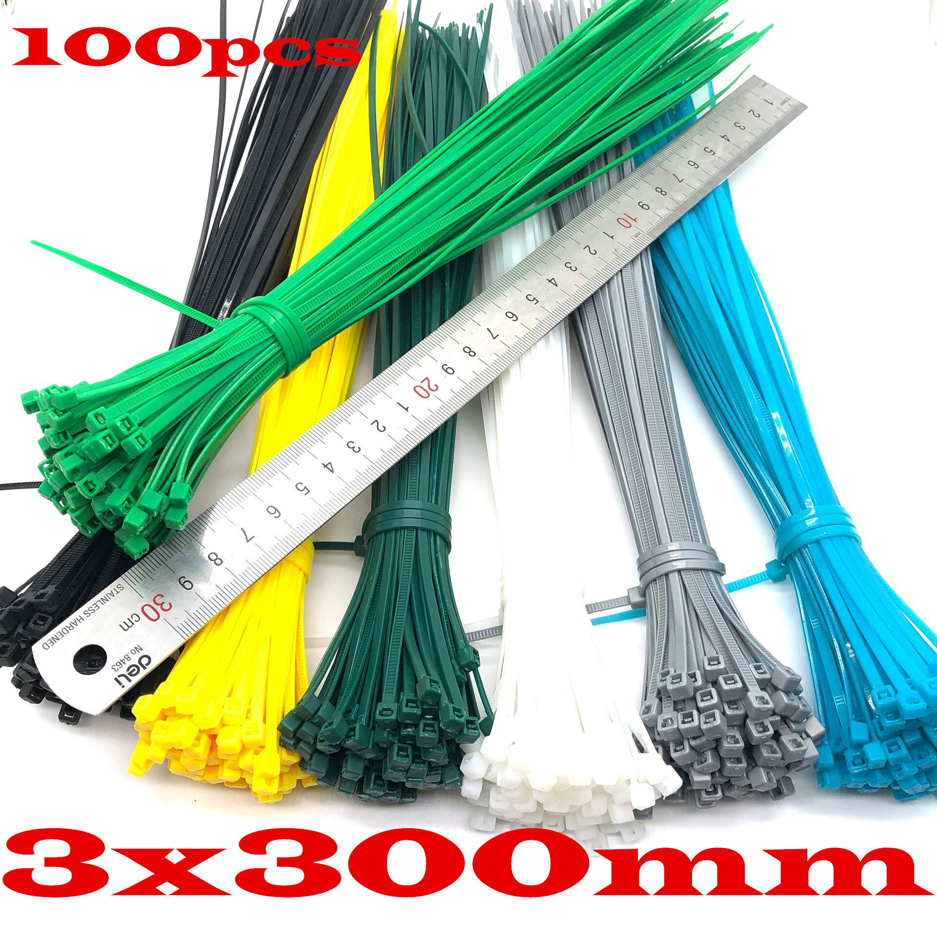electrical cable ties 100pcs 3x300mm Assorted Selflocking Nylon Cable