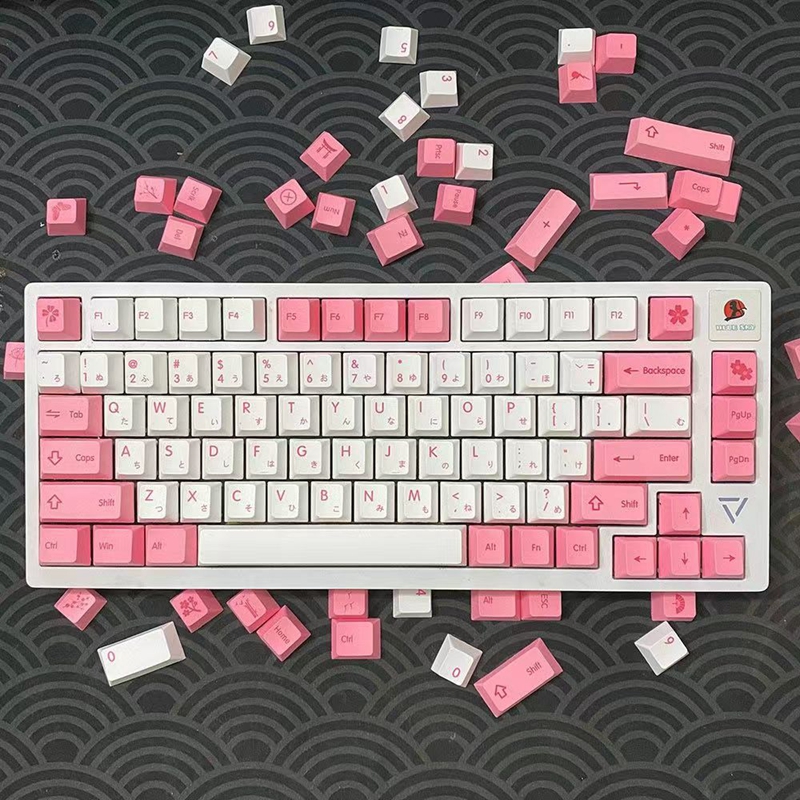 【Keycap only】tokyo Sakura Keycap Cherry hồ sơ PBT thăng hoa màu hồng Nhật Bản Keycaps cho công tắc Cherry MX Bàn Phím Cơ keychron/RK61/gk61/Anne PRO 2 Aula/RK Royal Kludge/Logitech/goojodoq