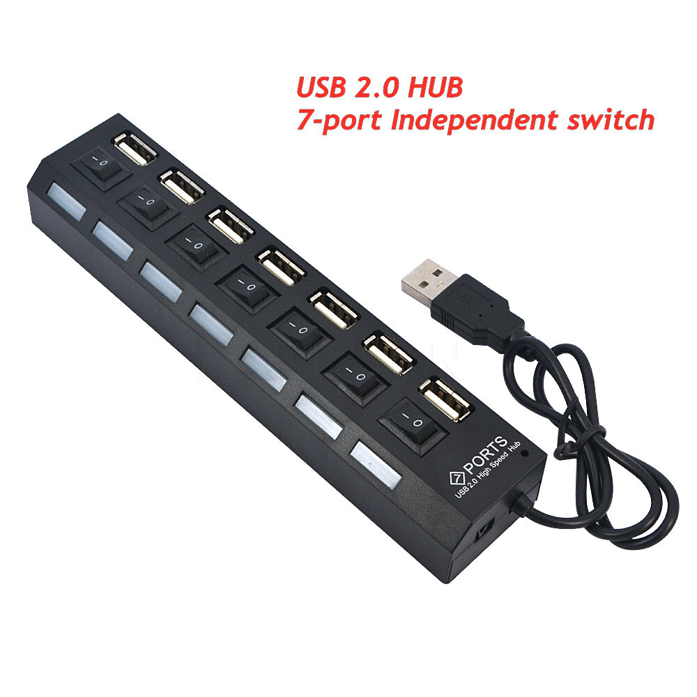 Kebidumei USB Hub 7 ports USB2.0 HUB LED Indicator Switch Adapter