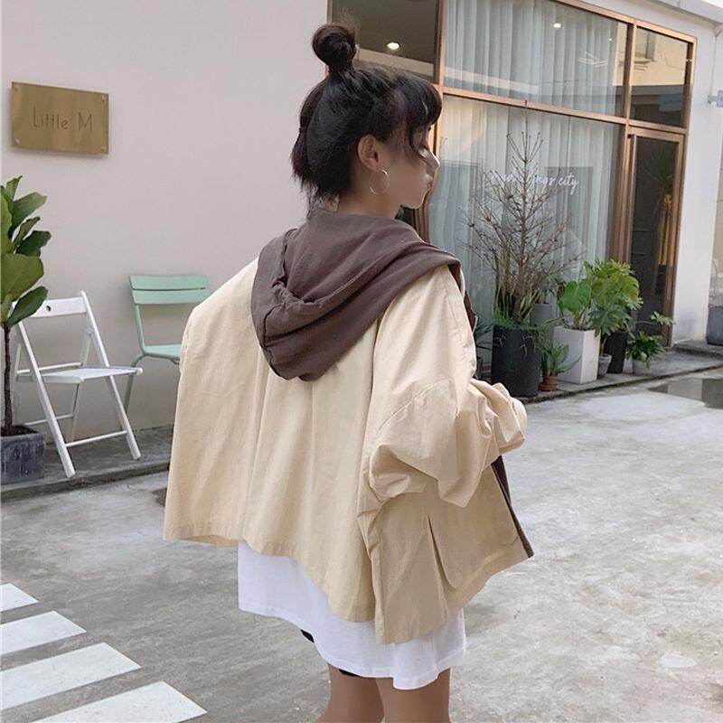 Contrast Stitching Wild Loose Baseball Uniform Hooded Overalls Jacket