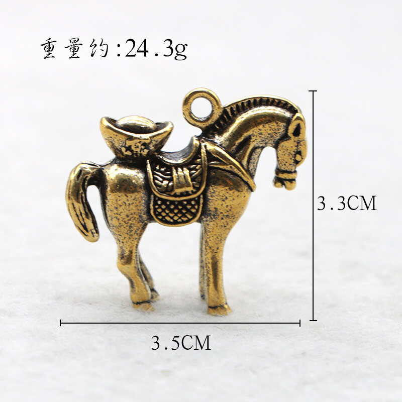 Horse Brass Keychain Pendant Ornaments Retro Handmade New Pure Copper Keychain Pendant Brass Car Pendant Decorative Toy Sculpture Home Office Desk Gift