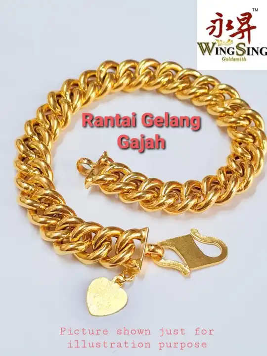 Wing Sing 916 Gold Hollow Bracelet Rantai Tangan Gajah Emas 916 Lazada