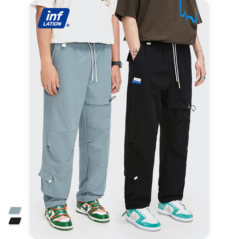 INFLATION brand Workwear style men youth 2023 spring new thin section breathable solid color simple and versatile multi-pocket tie-up men casual trousers