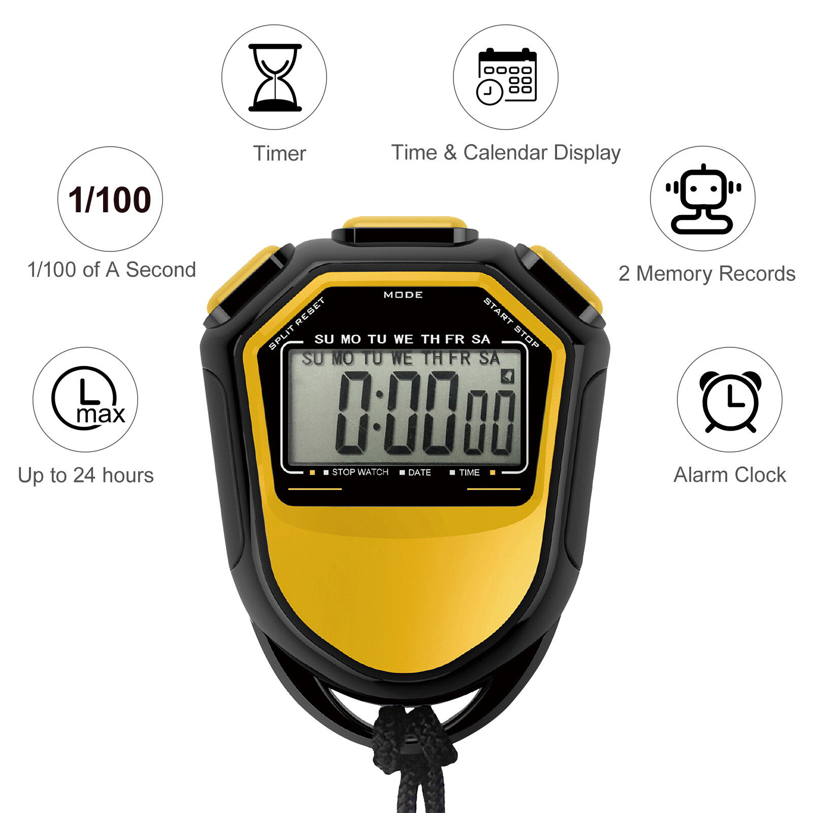 KKmoon Đồng hồ bấm giờ không thấm nước LCD kỹ thuật số cầm tay hẹn giờ