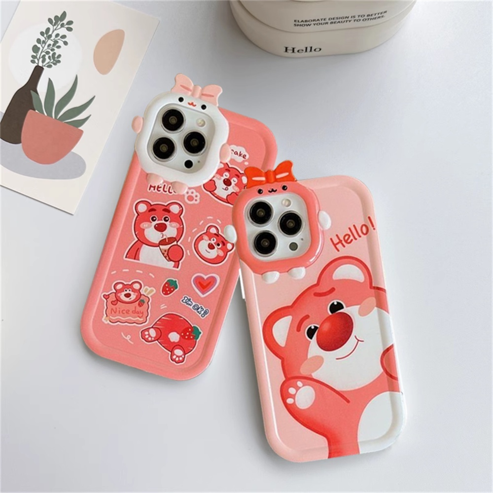 Vỏ HP Realme C53 10 Realme C55 C35 C33 C31 C30 Realme C11 9i 6i 5S 5I 7i C15 C12 C25 c21y c25y C20 C3 C17 Realme C2 C1 narzo 50A thủ dễ thương phim hoạt hình lotso dâu gấu con quỷ nhỏ ống kính ốp chống sốc