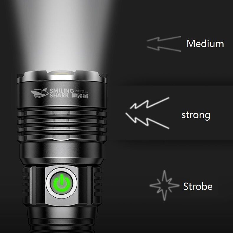 Smiling Shark SD5486 Mini Đèn Pin LED XHP70 Độ Sáng 5000 Lumens Siêu Sáng, Dùng Pin 26650 Sạc USB, Đèn Pin Cầm Tay Di Động, Đèn Cắm Trại Chống Nước IPX4, 3 Chế Độ Sáng Điều Chỉnh Tiêu Cự, Lý Tưởng Cho Câu Cá, Đi Bộ, Đi Xe Đạp Và Sử Dụng Khẩn Cấp