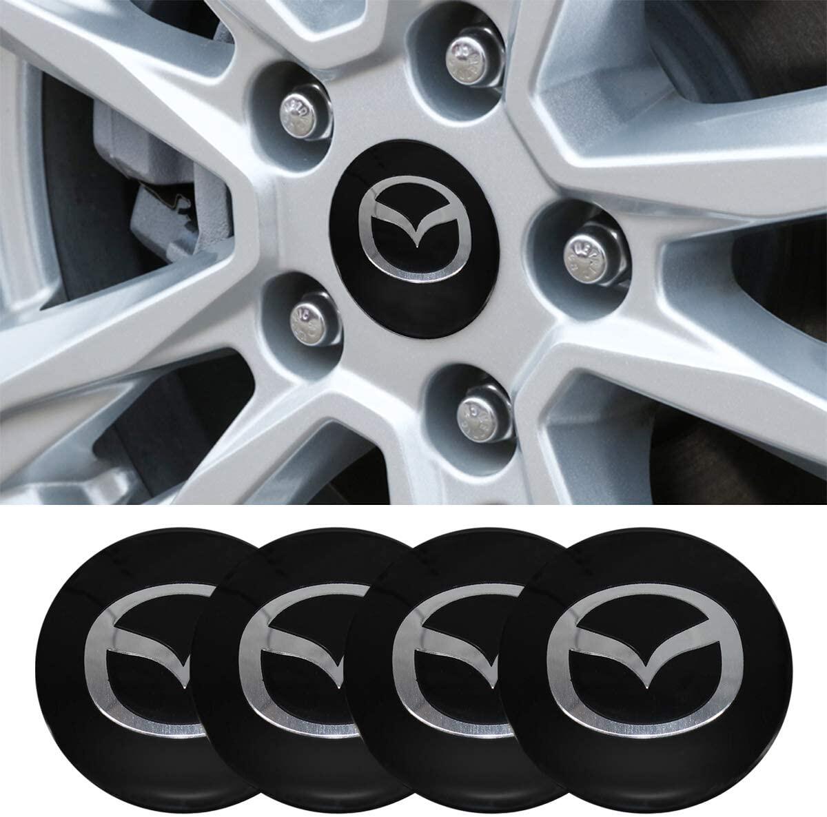 4pcs 65mm Wheel hub center cap sticker for Mazda logo Tire center hubcap badge Hub cover emblem Black silver
