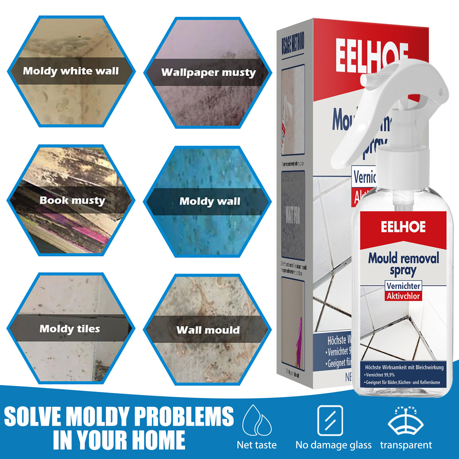 EELHOE Mildew removal active foam spray refrigerator seal ring mold removal home wall tile multi-purpose mildew cleaner All-purpose Active Foam Mildew Cleaner Mold Stain Remover Spray For Wall Wood Floor Bathroom Tile Mattress