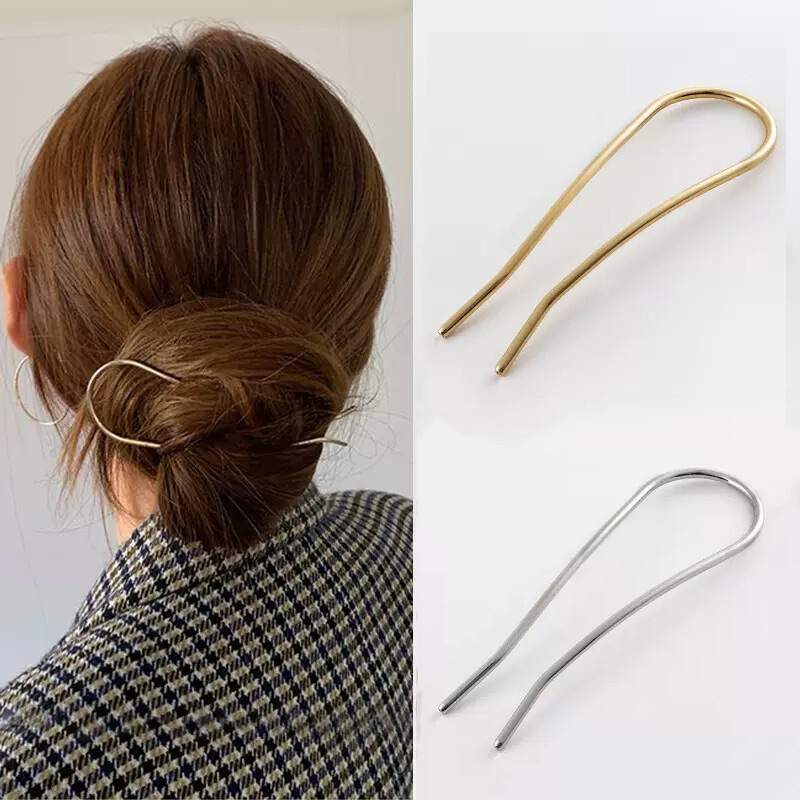 Minimalist Alloy Metal Hair Sticks Bun Hairpins Retro Simple Gold U-Shape Hair Fork Clips for Women Styling Tool Accessories