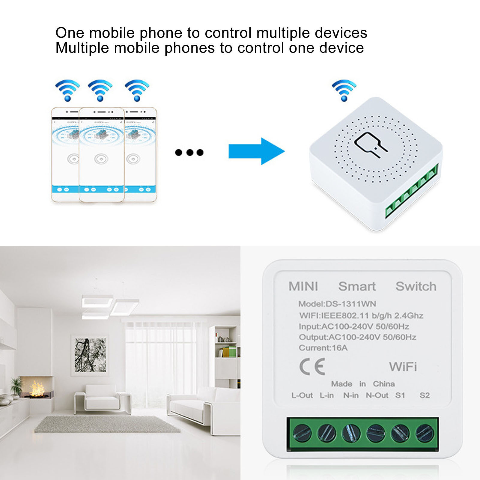 Smart WiFi Switch Module Sharable AC100‑240V Mini Smart WiFi Switch for Home