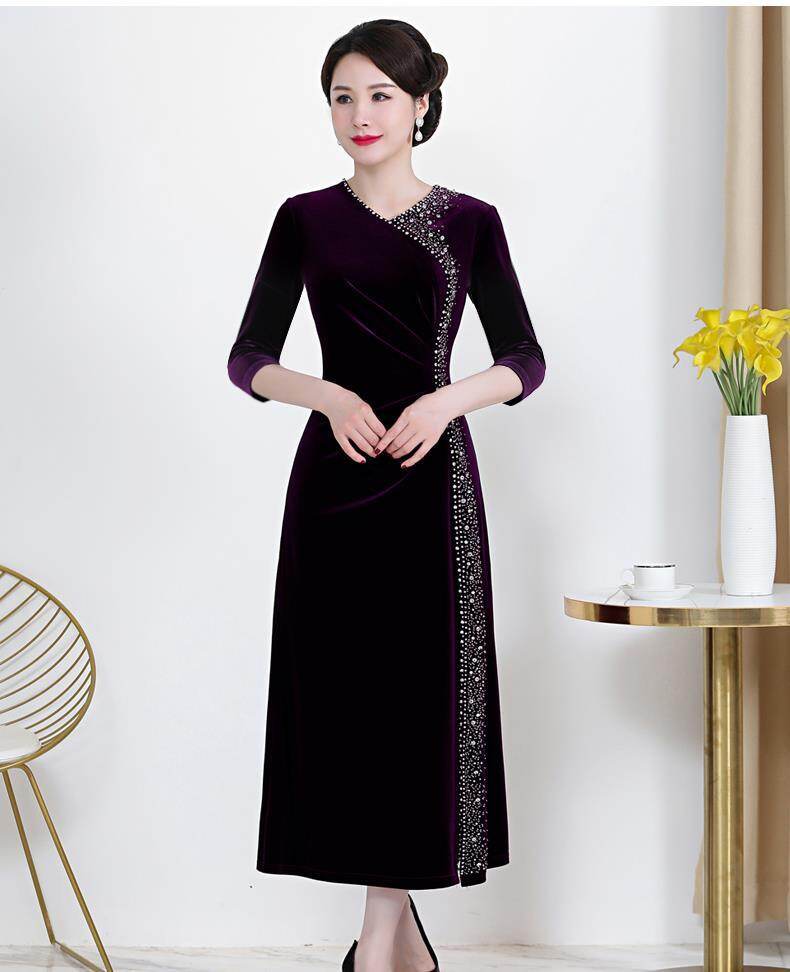 Wedding dress mother wedding banquet autumn dress gold velvet cheongsam wedding happy mother-in-law young mother-in-law noble