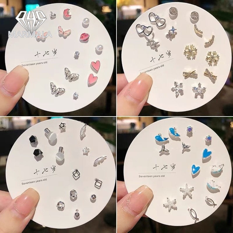 6/7 Đôi/Bộ Bông Tai Kết Hợp Tinh Tế Một Tuần Bông Tai S925 Đơn Giản Hợp Thời Trang Mới 2022 Trang Sức MARMALA Cho Nữ