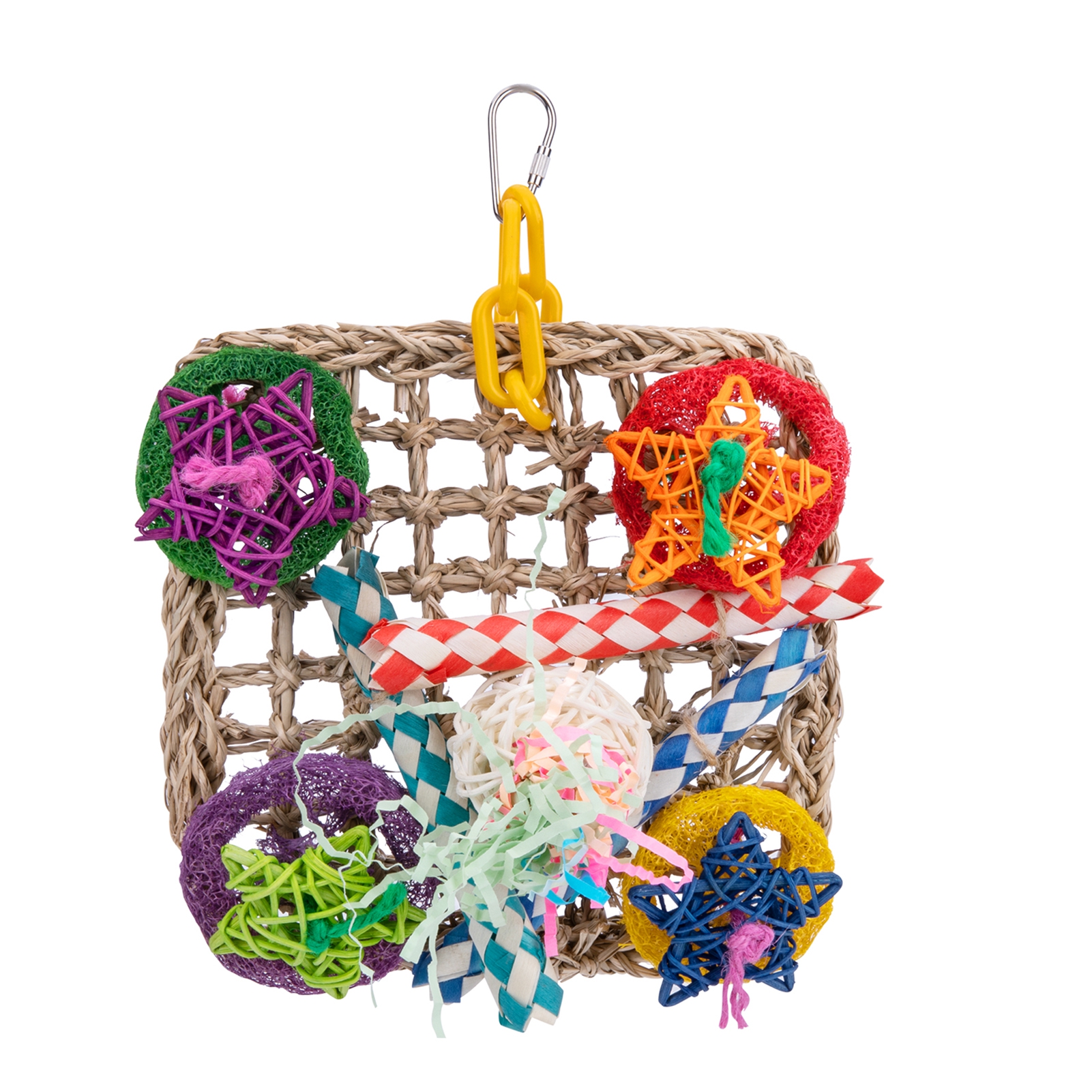 Bird Chew Toy Colorful Five-pointed Star Shredded Paper Accessories Weaved Net Parrot Hanging Net Bite Toy Bird Suppiles