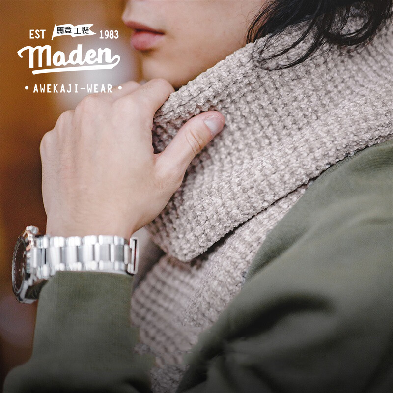 Maden brand 2024 winter men youth tooling style gentleman American retro gray knitted wool scarf European and American academic mature men with wool high-end warm scarf