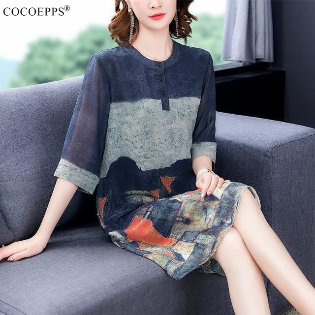 COCOEPPS Printed Stitching Women's Dress 2023 Summer New Women Dress Elegant Long Skirt