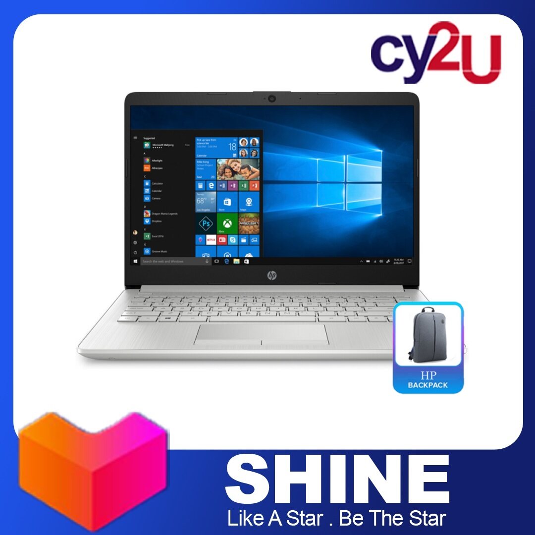 HP 14s-cf0064TU 14 HD Laptop - Natural Silver (Intel Celeron N4000, 4GB RAM, 256GB SSD, Intel UHD Graphics, Win10) + HP Backpack Malaysia