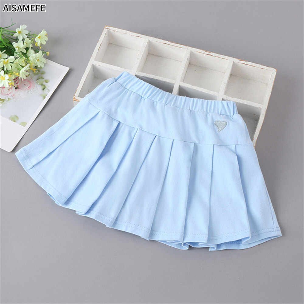 AISAMEFE New Fashion Teen Girls Skirt College Style High Waist Pleated Skirt Student Performance Clothes Cotton Kids 1-13Y
