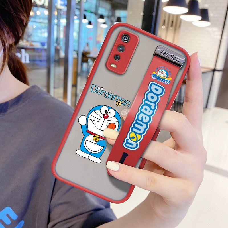UCUC (With Wristband) Casing VIVO Y20S G /Y20G Case For Vivo Y12S Y20 V2026 Softcase For Girls Cartoon Doraemon Shockproof Frosted Back Soft Edge Full Lens Protection Cover Ultra Thin Phone Case