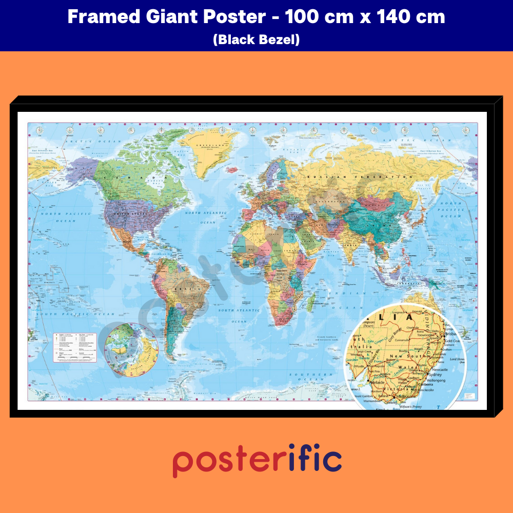 Framed Poster World Map (Without Flags Detail) 140 cm X 89 cm Lazada