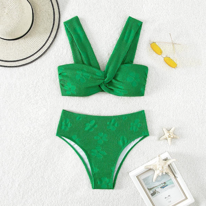 Split style swimsuit Women's summer solid color pit stripe sexy pure desire European and American style triangular bikini swimsuit