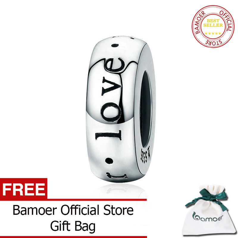 BAMOER Free Shpping Romantic New 925 Sterling Silver I Love You Forever Engrave Spacer Beads fit Charm Bracelet & Bangles DIY Jewelry SCC595