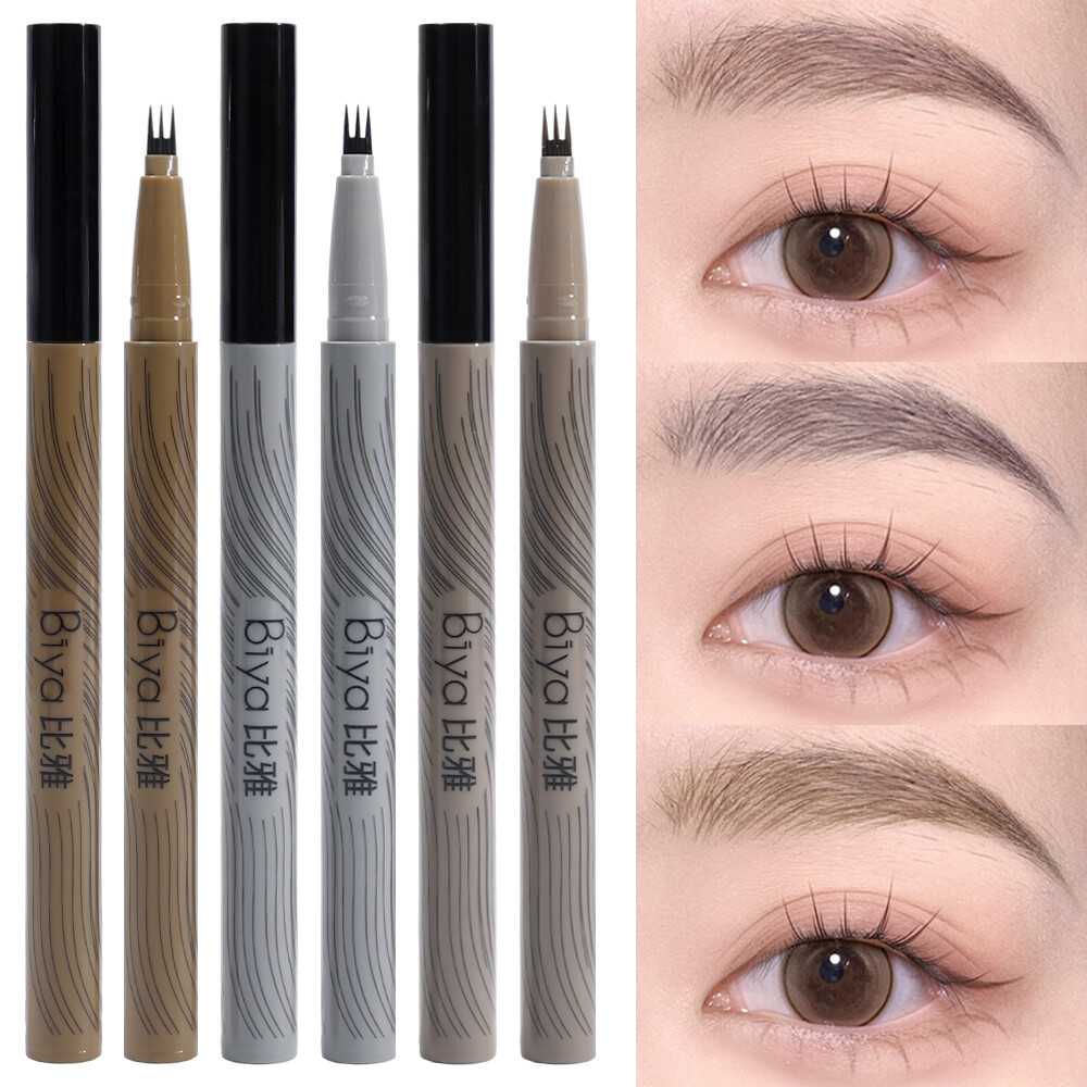 Waterproof Multi-purpose Liquid Eyebrow Pencil 4 Points Matte Black Eyeliner Eyebrow Pen