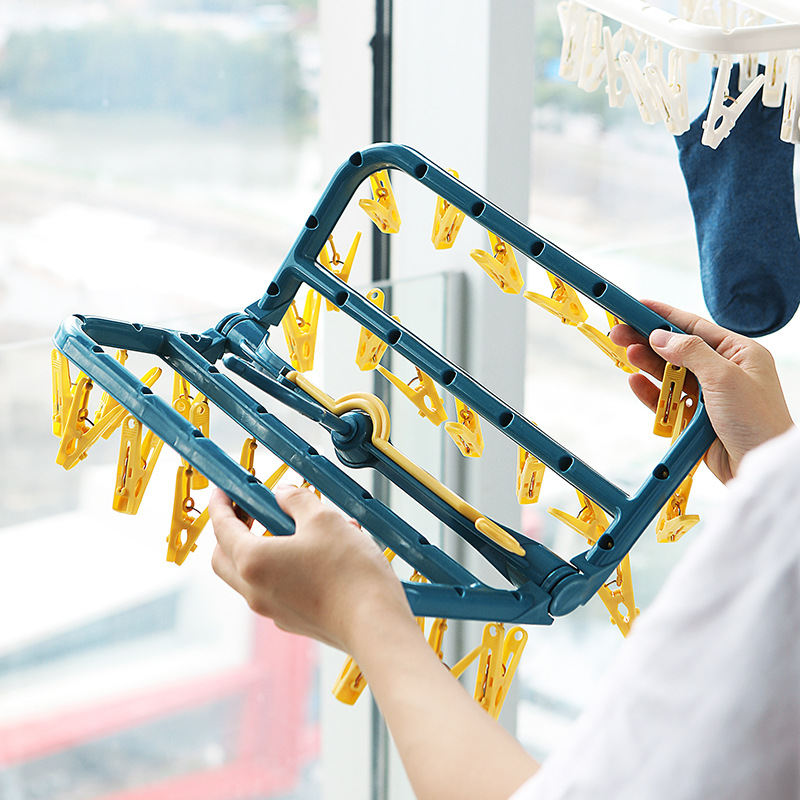 JustLiving Giá Treo Quần Áo 32 Kẹp Móc Treo Khăn Giặt Gấp Gọn Bằng Nhựa Giá Phơi Đồ Đa Năng Giá Treo Ngoài Cửa Ban Công Cửa Sổ Hàng Rào